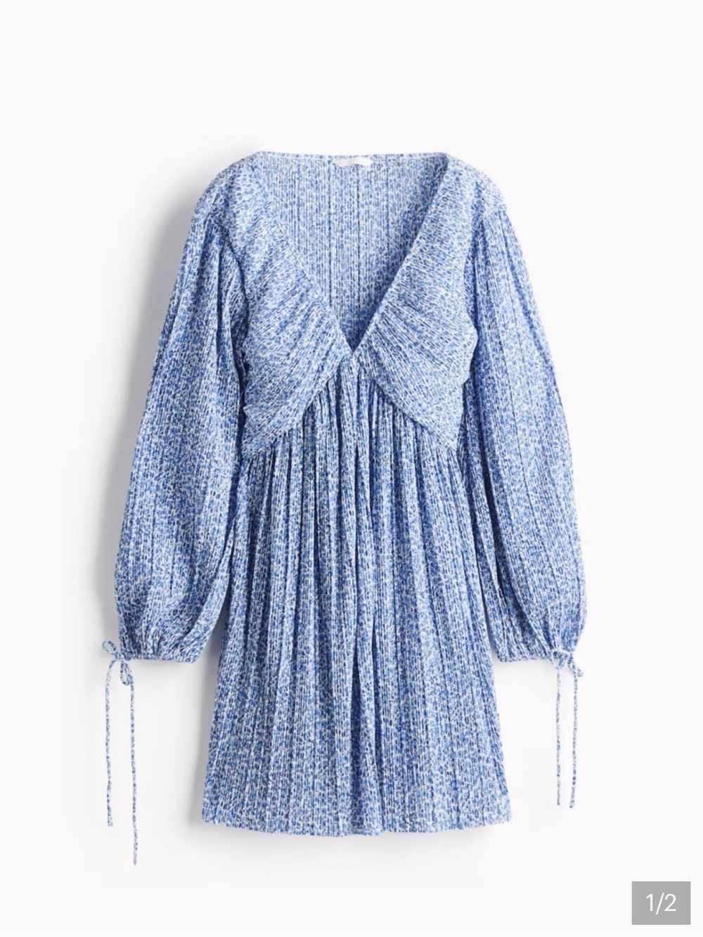 Blue Floral V-Neck Long Sleeve Mini Dress